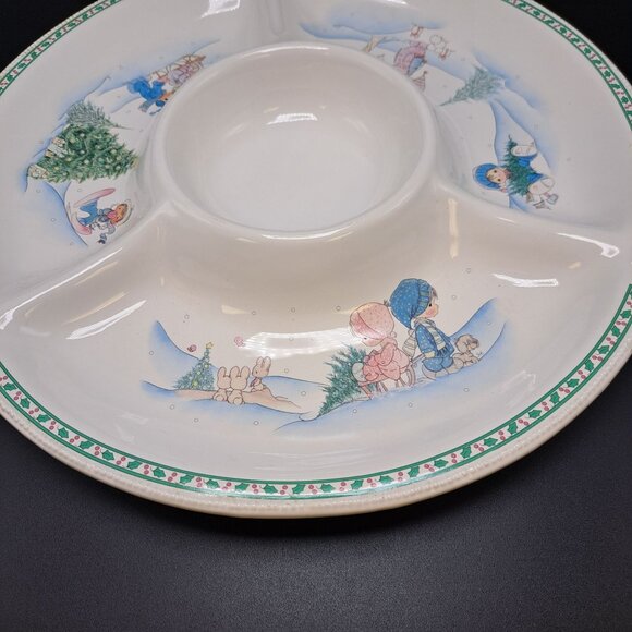 Precious Moments Christmas Chip & Dip Tray 14.25" Ceramic 1997 Vintage - Picture 9 of 16